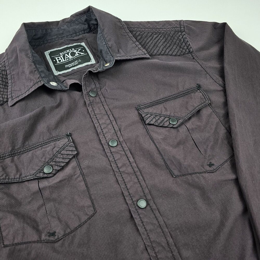 Buckle Black Men's L Western Pearl Snap Shirt Purple Quilted Yoke
